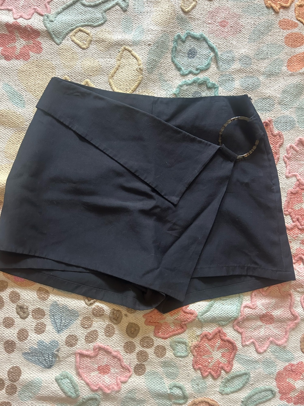 Zara Black Wrap Skort with Decorative Ring